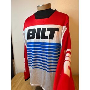 BILT Men's XL Motocross Jersey Red White Blue Striped MX Dirt Bike Offroad Gear